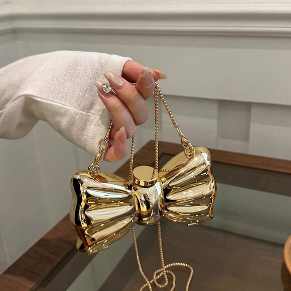 Gold Glamorous Women's Bowknot Mini Evening Bag - Picture 5 of 10